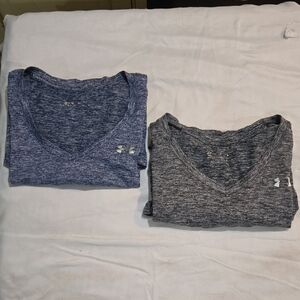 Under Armour Women's V-Neck Tech Tees - Blue & Gray Heather (2-Pack)